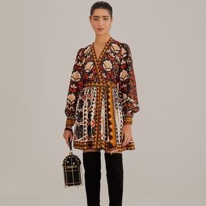 XXS FARM RIO TAPESTRY MULTICOLOR V NECKLINE MINI DRESS